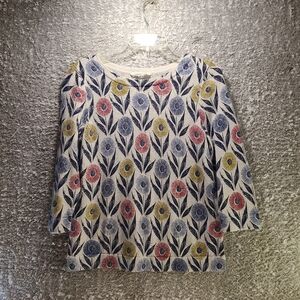 Seasalt Organic Cotton Sweater Tunic Top Floral 3/4 Sleeve Round Neck Sz 4 READ